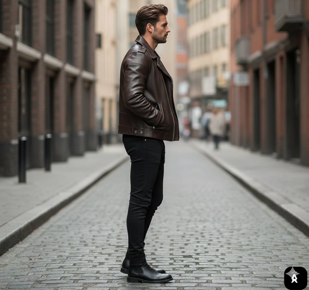 Classic Black Leather Motorcycle Jacket - Image 3