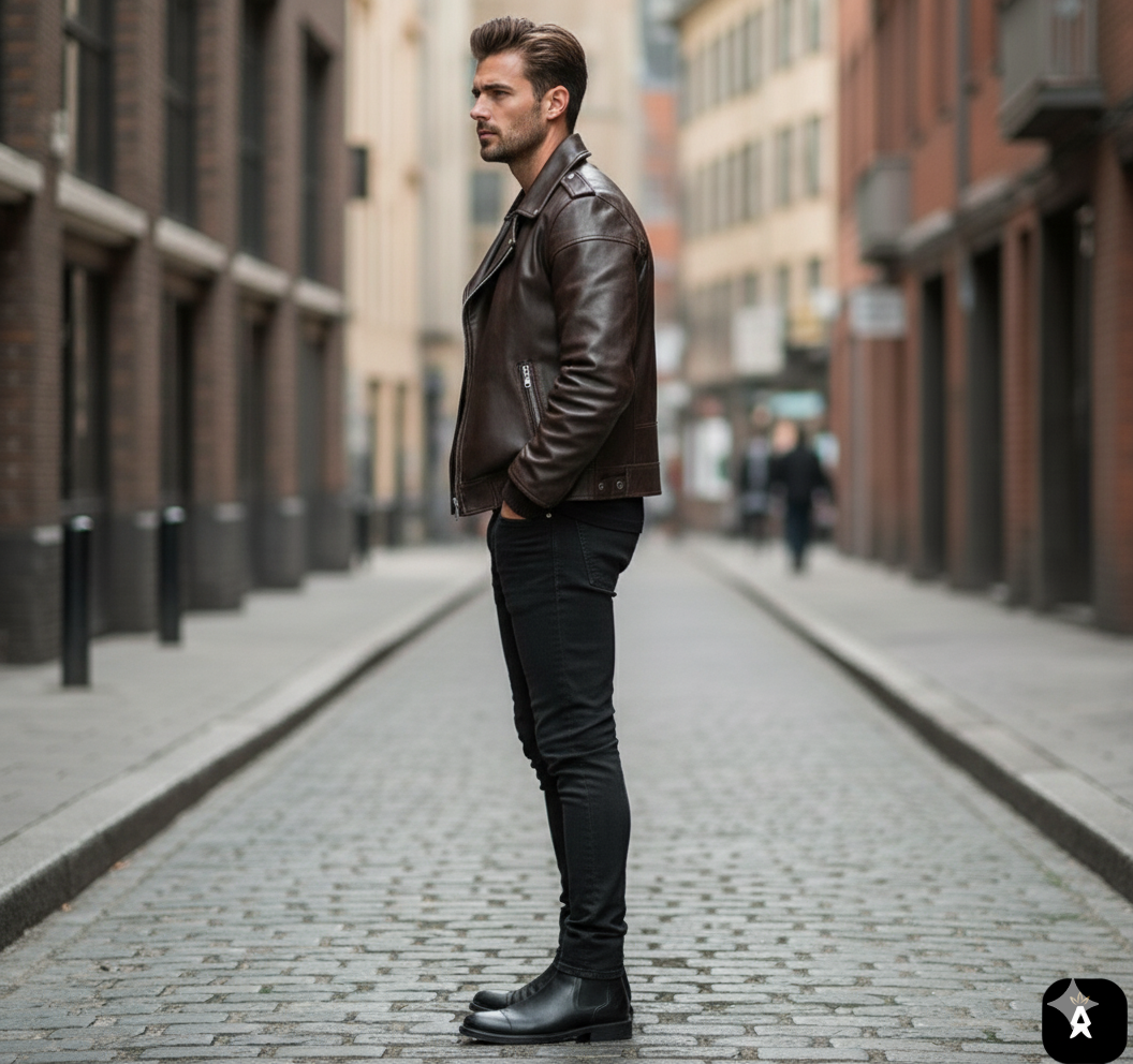 Classic Black Leather Motorcycle Jacket - Image 2